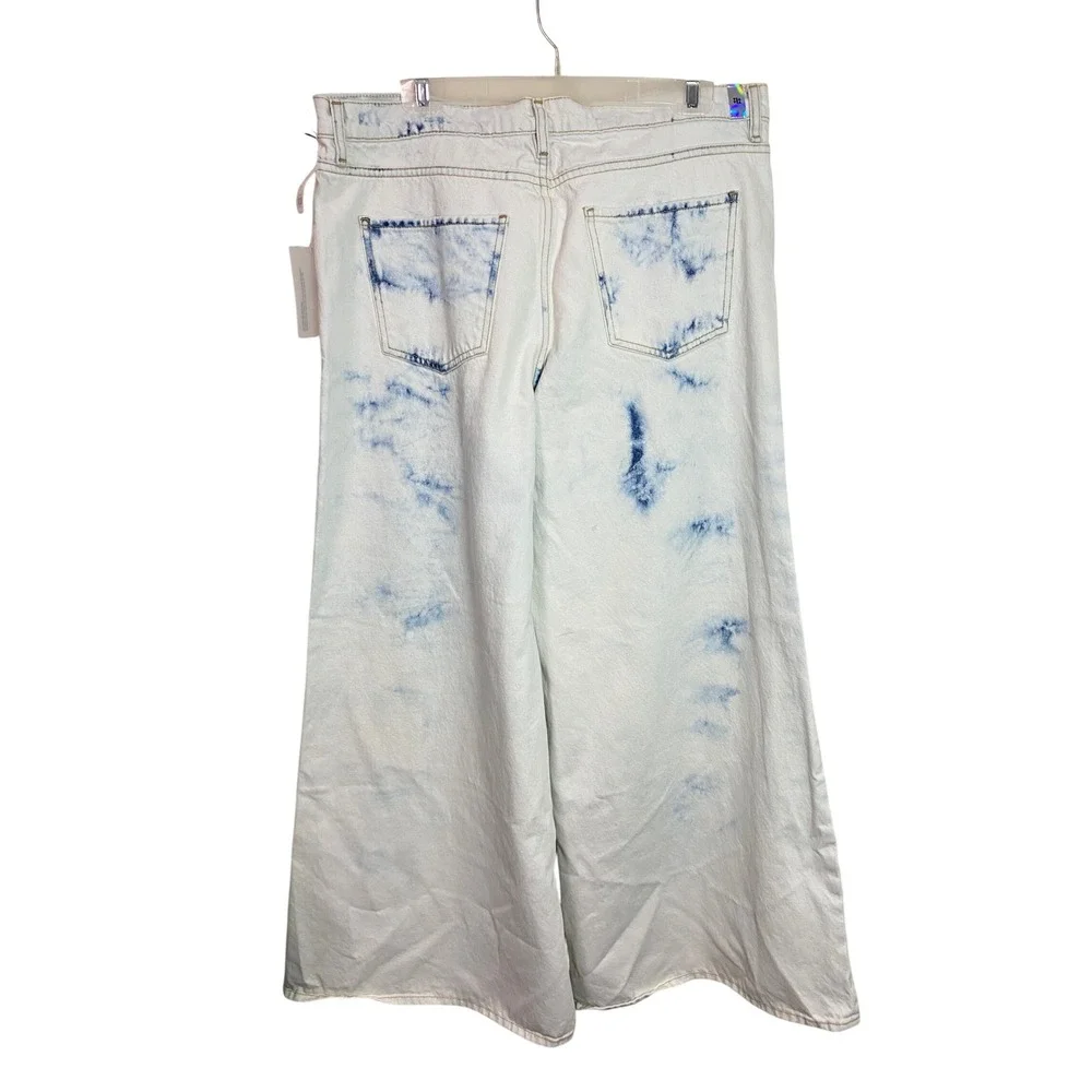 VIAVIA The Low + Baggy Jean Cyprus Tie Dye Wide Leg Denim Pants White Blue Sz 33